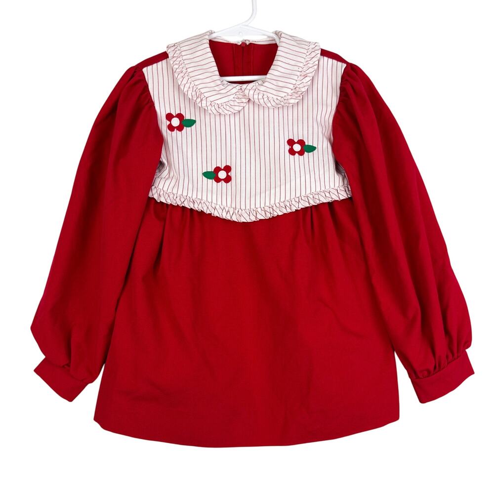 Vintage Chocolate Soup Size 8 Girls Ruffled Flower Puff Sleeve Top Shirt Red